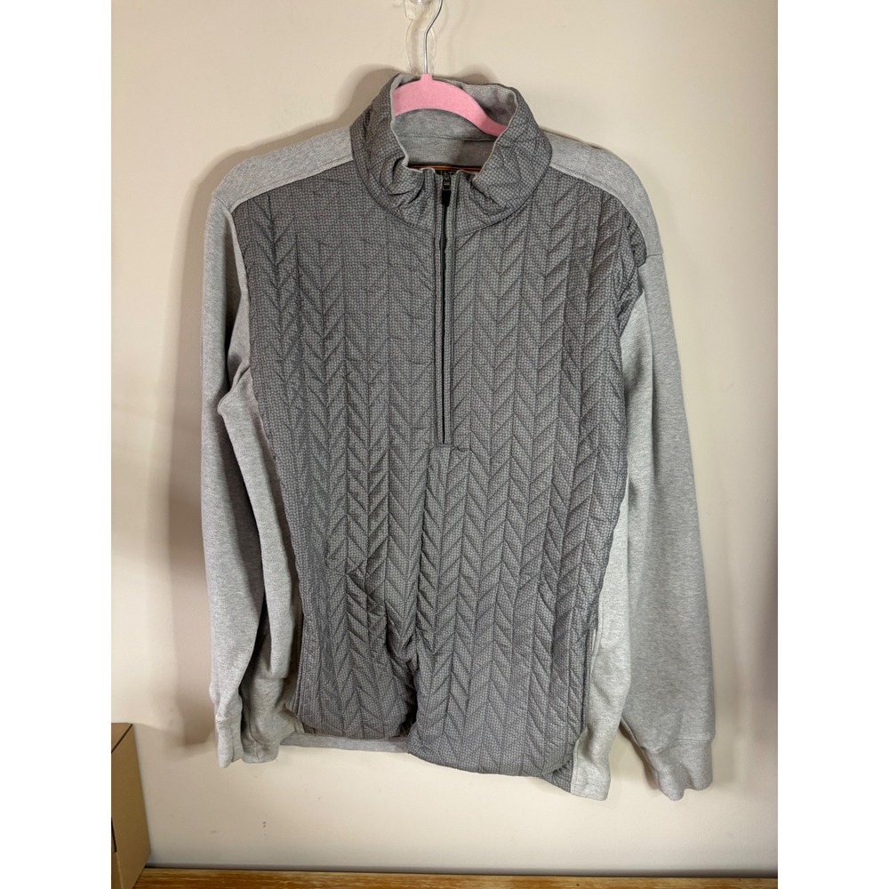 Straight Down Mens Gray Quilted Front 1/4 Zip Pullover Golf Sweater 100% Cotton - Picture 1 of 9